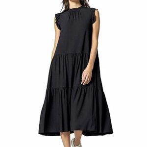 Lilla P Soft Tiered Ruffle Maxi Dress XS Black